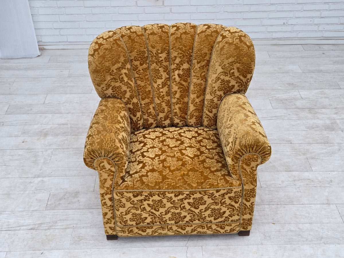 1960s, Danish relax armchair, furniture velour, oak wood.