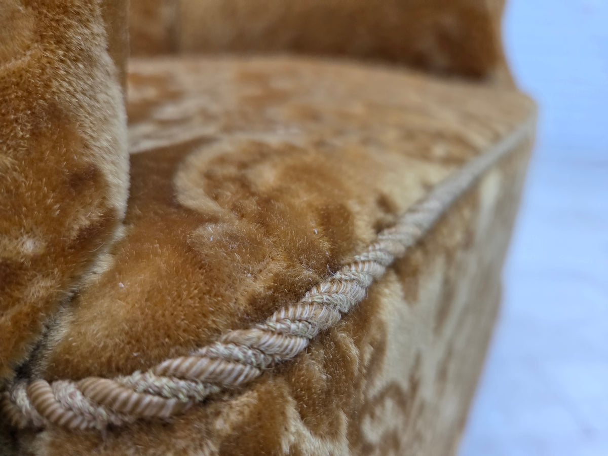 1960s, Danish relax armchair, furniture velour, oak wood.
