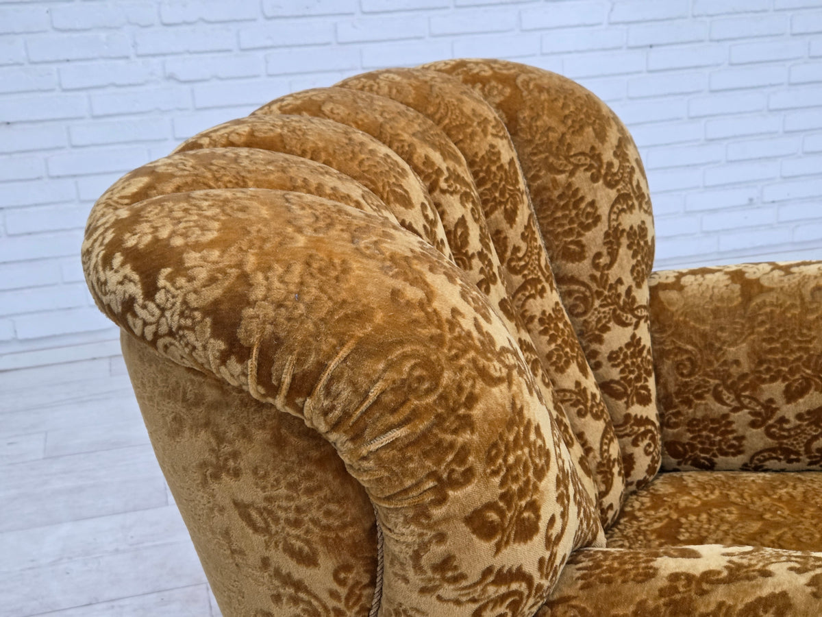 1960s, Danish relax armchair, furniture velour, oak wood.