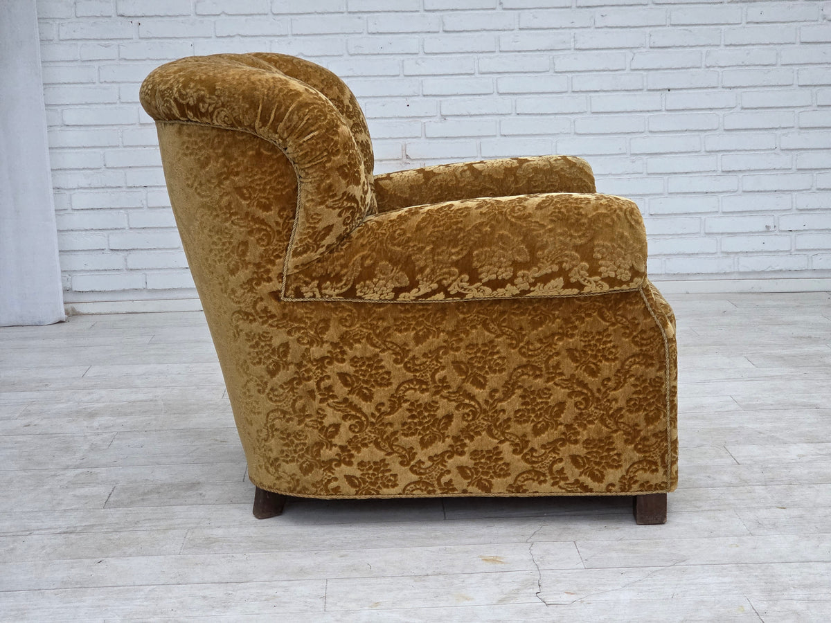 1960s, Danish relax armchair, furniture velour, oak wood.