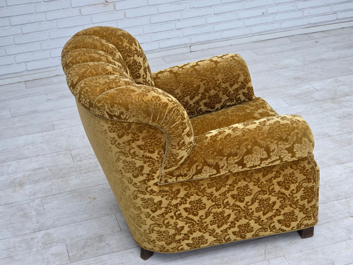 1960s, Danish relax armchair, furniture velour, oak wood.