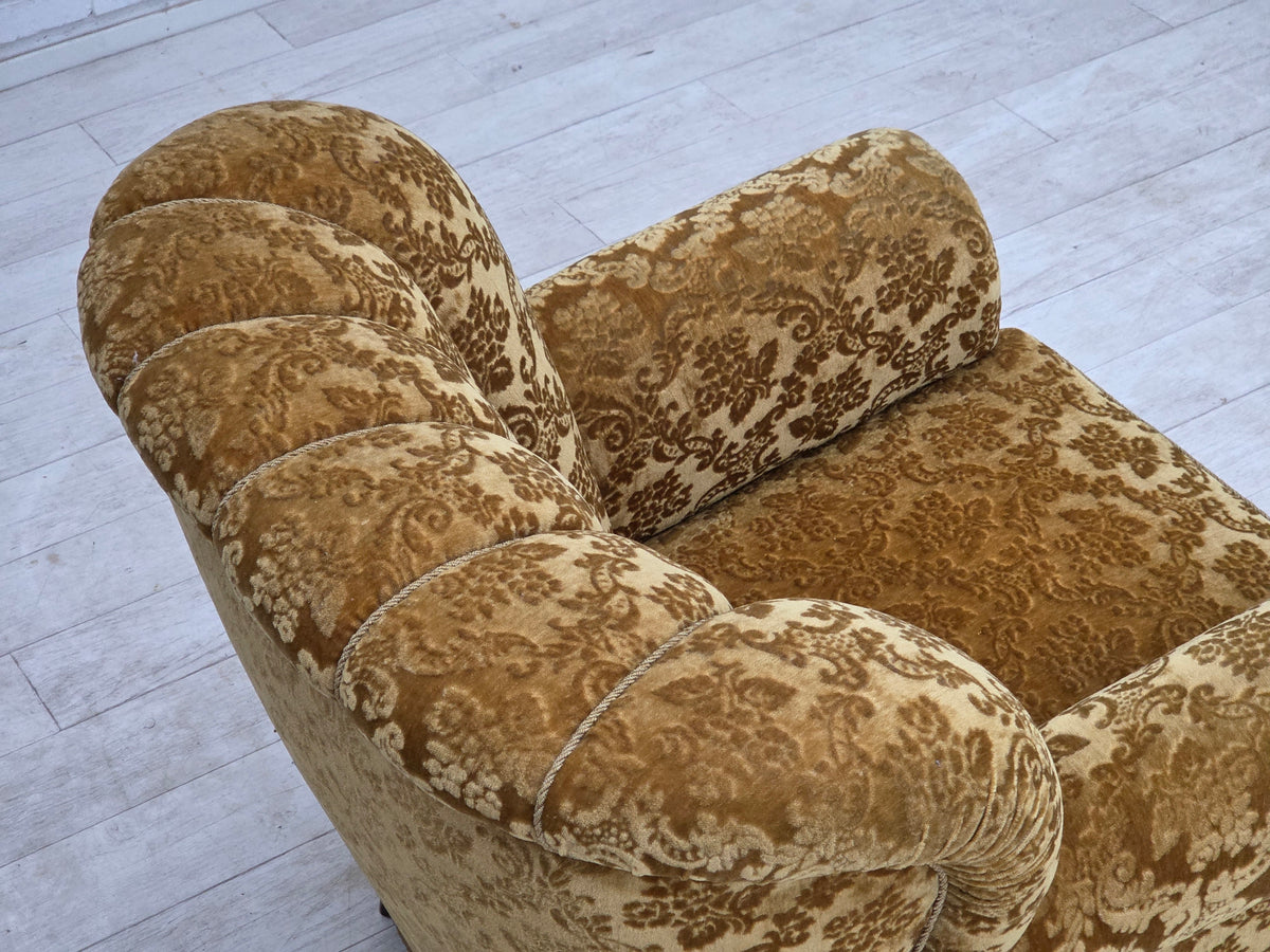 1960s, Danish relax armchair, furniture velour, oak wood.