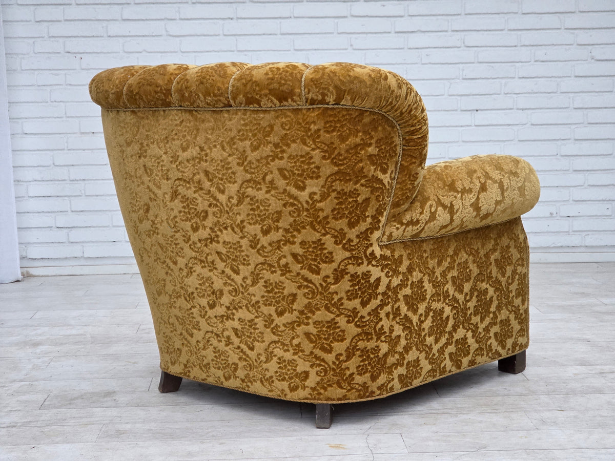 1960s, Danish relax armchair, furniture velour, oak wood.