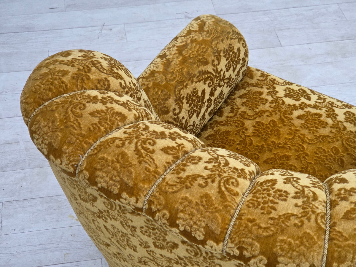 1960s, Danish relax armchair, furniture velour, oak wood.