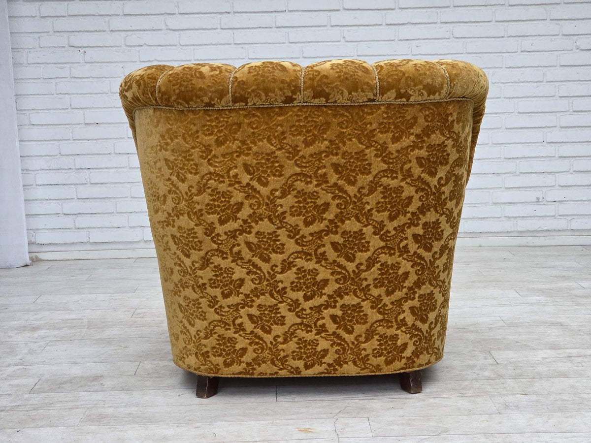 1960s, Danish relax armchair, furniture velour, oak wood.