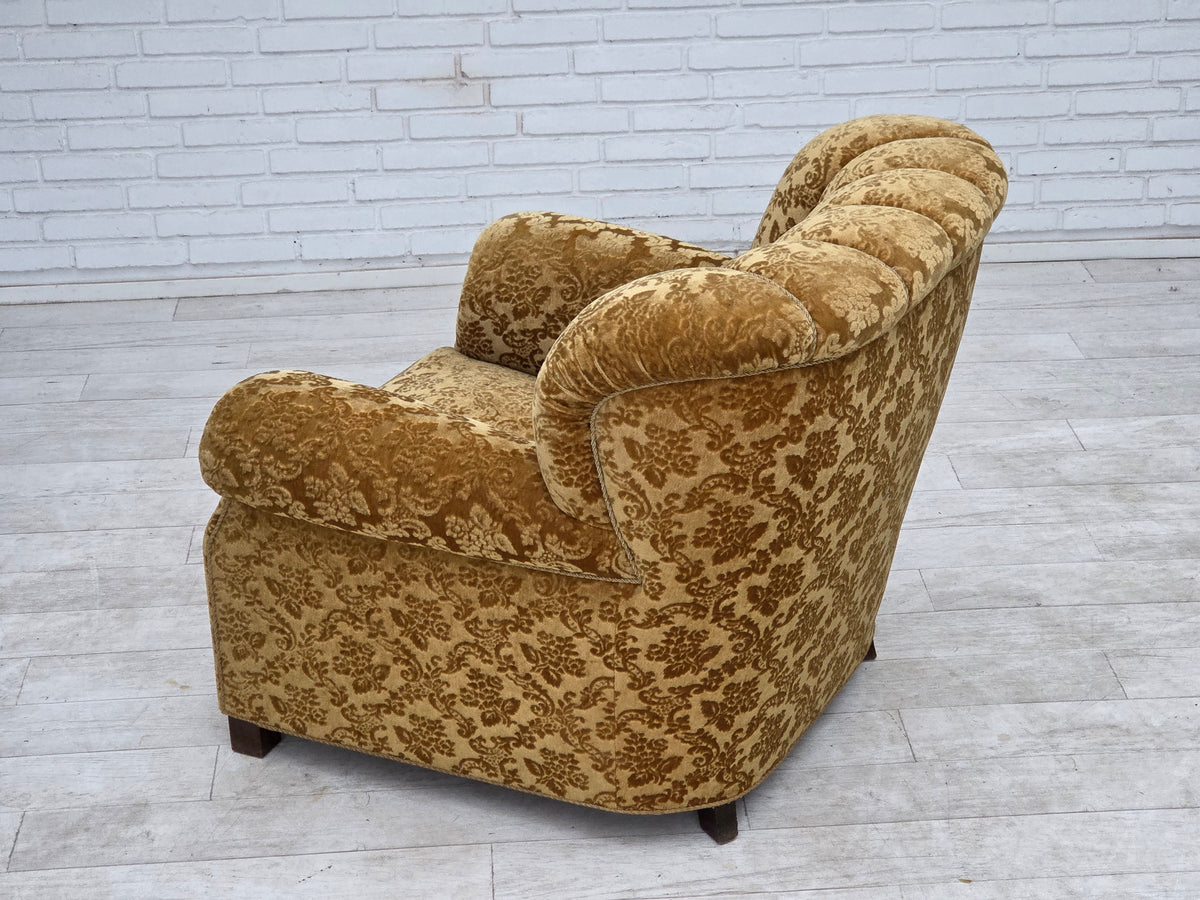 1960s, Danish relax armchair, furniture velour, oak wood.