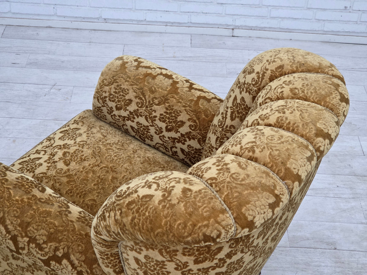 1960s, Danish relax armchair, furniture velour, oak wood.