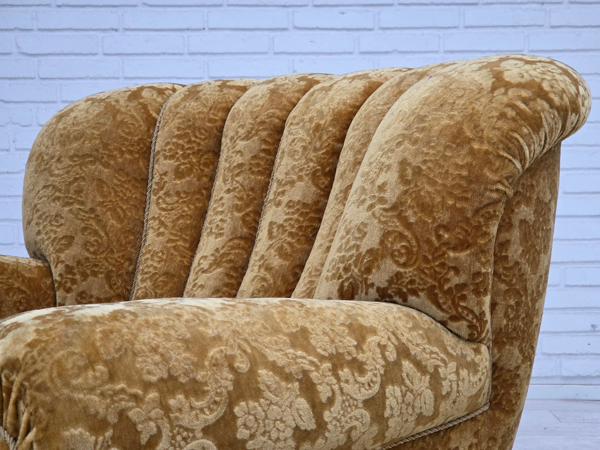 1960s, Danish relax armchair, furniture velour, oak wood.