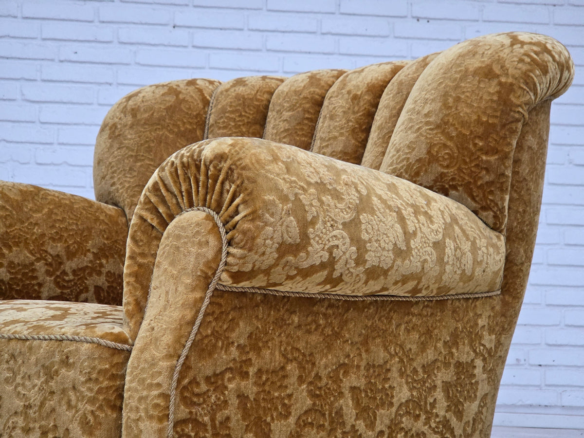 1960s, Danish relax armchair, furniture velour, oak wood.