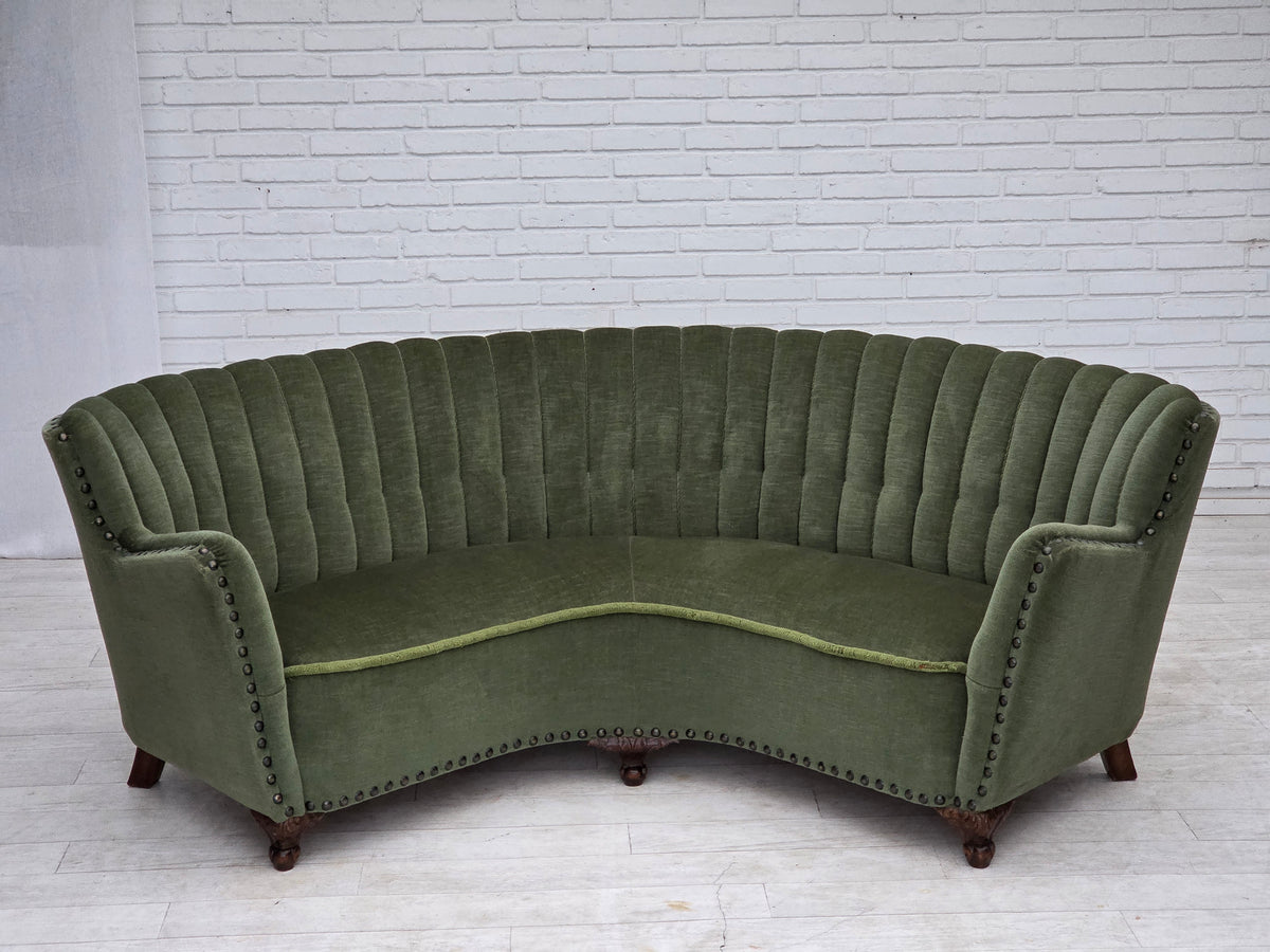 1950s, Danish 3-seater corner "Banan" sofa, furniture velour.