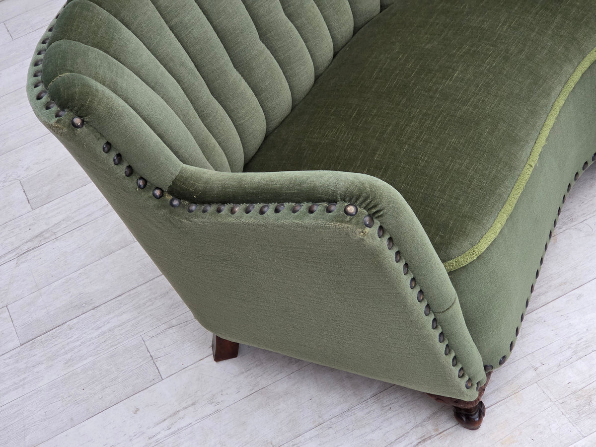 1950s, Danish 3-seater corner "Banan" sofa, furniture velour.