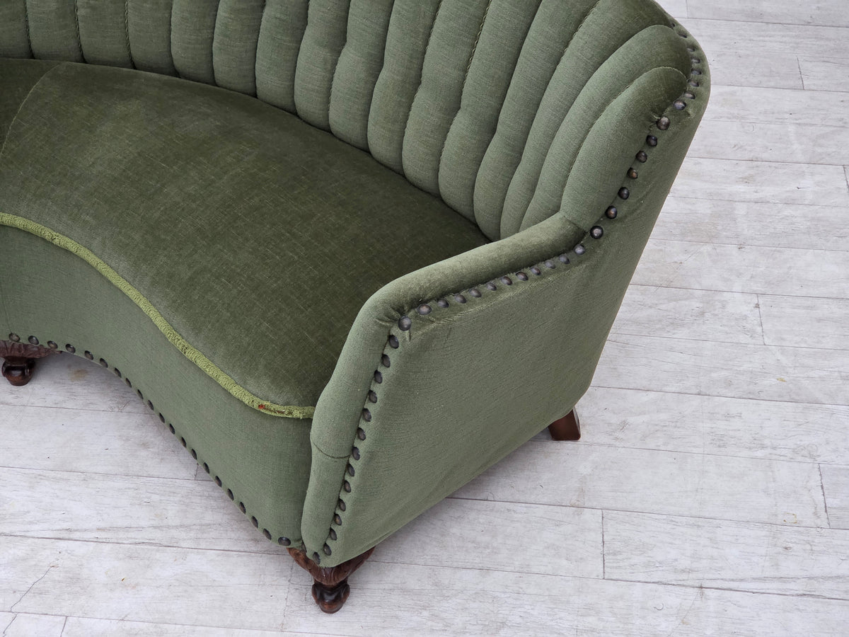 1950s, Danish 3-seater corner "Banan" sofa, furniture velour.