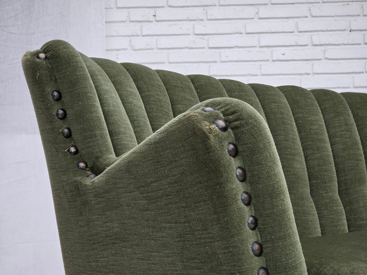 1950s, Danish 3-seater corner "Banan" sofa, furniture velour.