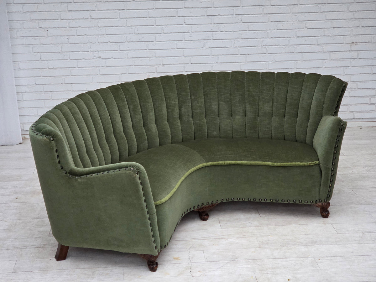 1950s, Danish 3-seater corner "Banan" sofa, furniture velour.