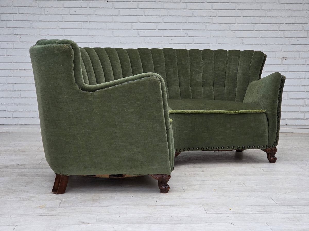 1950s, Danish 3-seater corner "Banan" sofa, furniture velour.