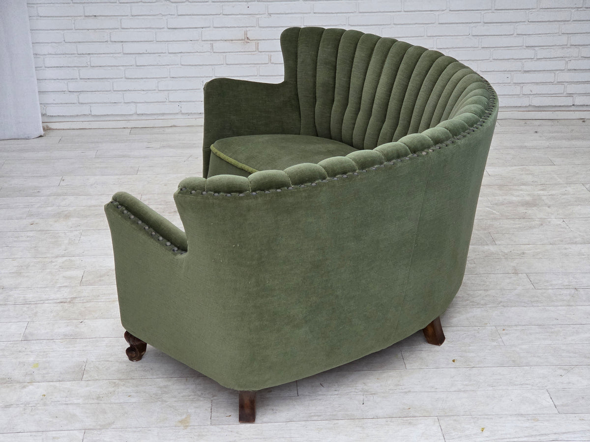 1950s, Danish 3-seater corner "Banan" sofa, furniture velour.