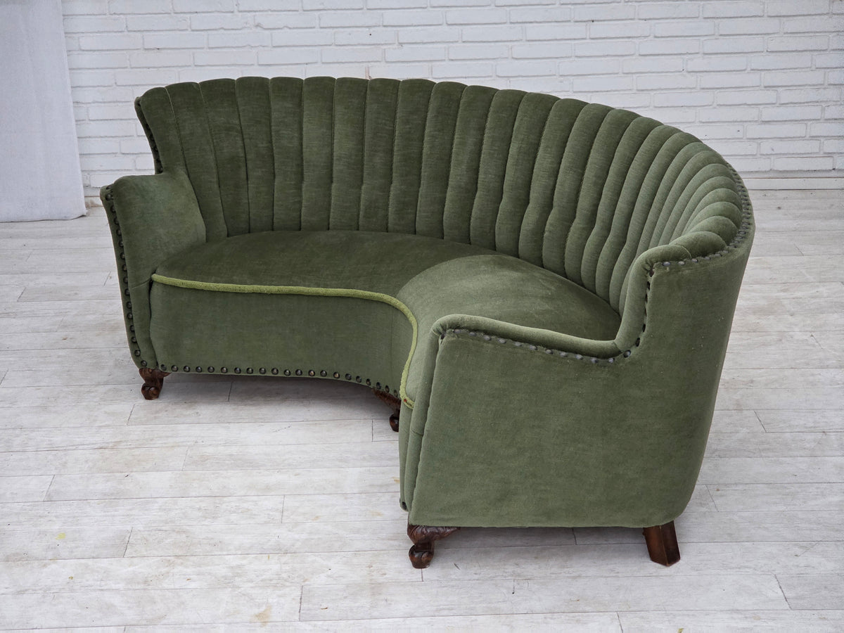 1950s, Danish 3-seater corner "Banan" sofa, furniture velour.