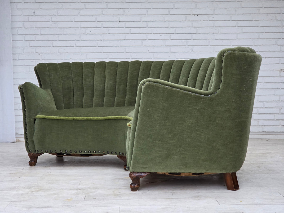 1950s, Danish 3-seater corner "Banan" sofa, furniture velour.