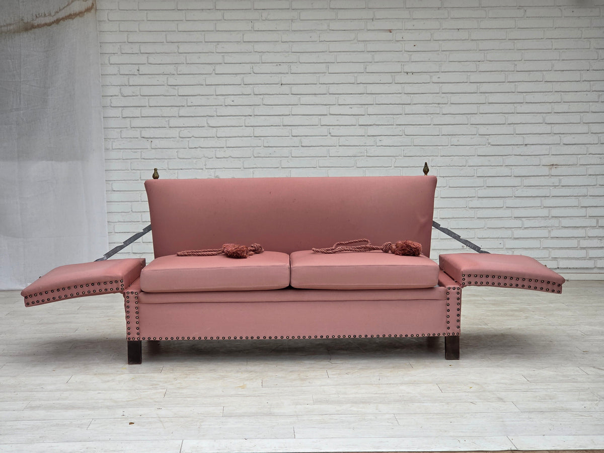 1970s, Danish 2-seater "Spanish" drop arm sofa, furniture wool.