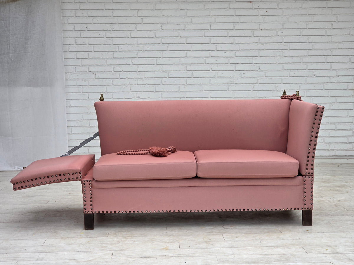 1970s, Danish 2-seater "Spanish" drop arm sofa, furniture wool.