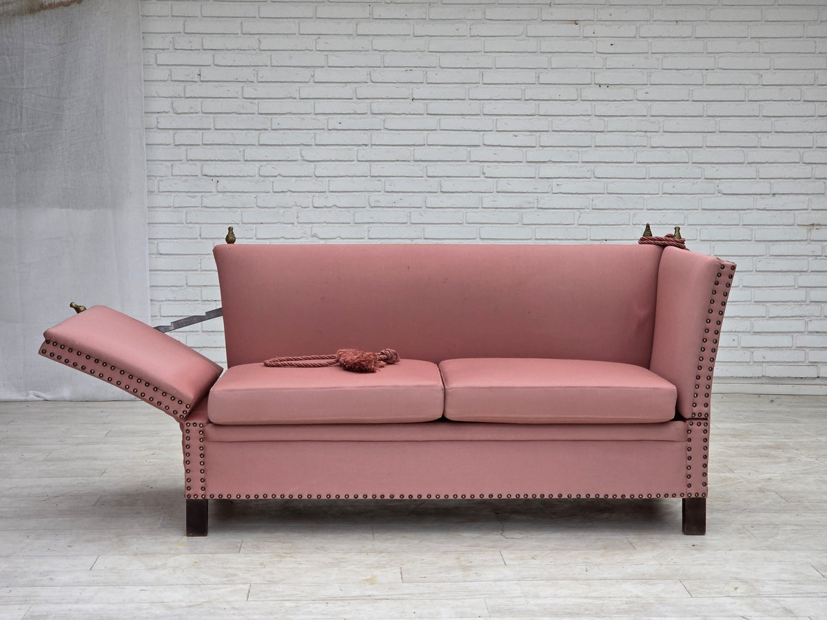 1970s, Danish 2-seater "Spanish" drop arm sofa, furniture wool.