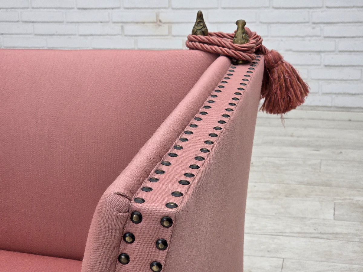 1970s, Danish 2-seater "Spanish" drop arm sofa, furniture wool.