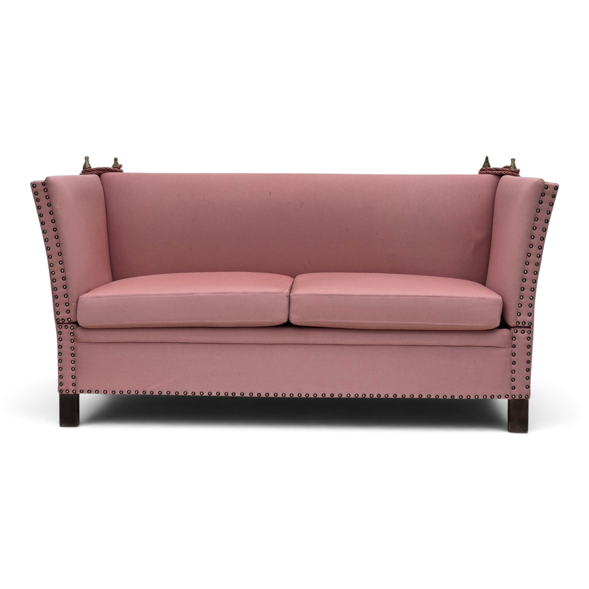 1970s, Danish 2-seater "Spanish" drop arm sofa, furniture wool.