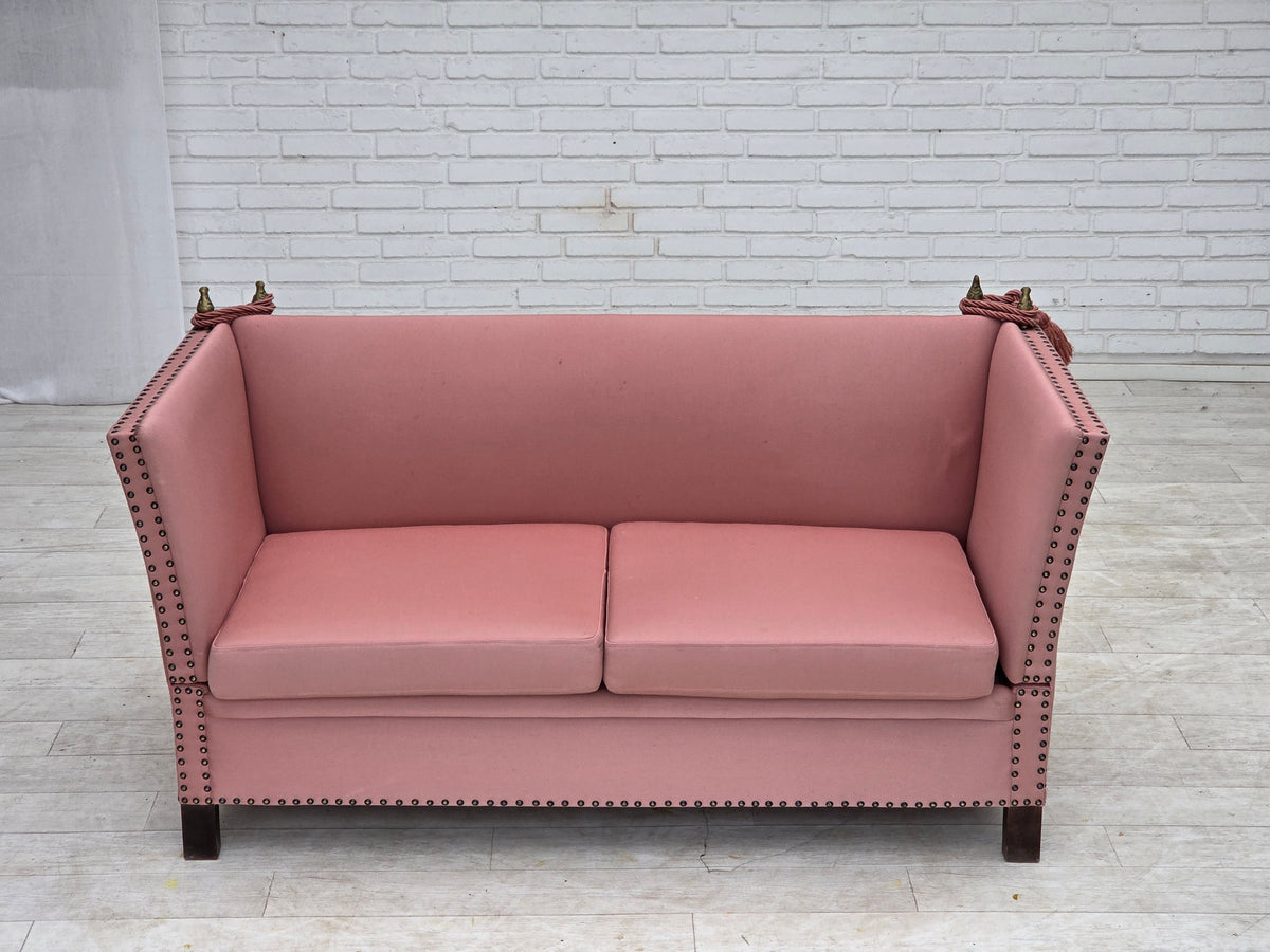1970s, Danish 2-seater "Spanish" drop arm sofa, furniture wool.