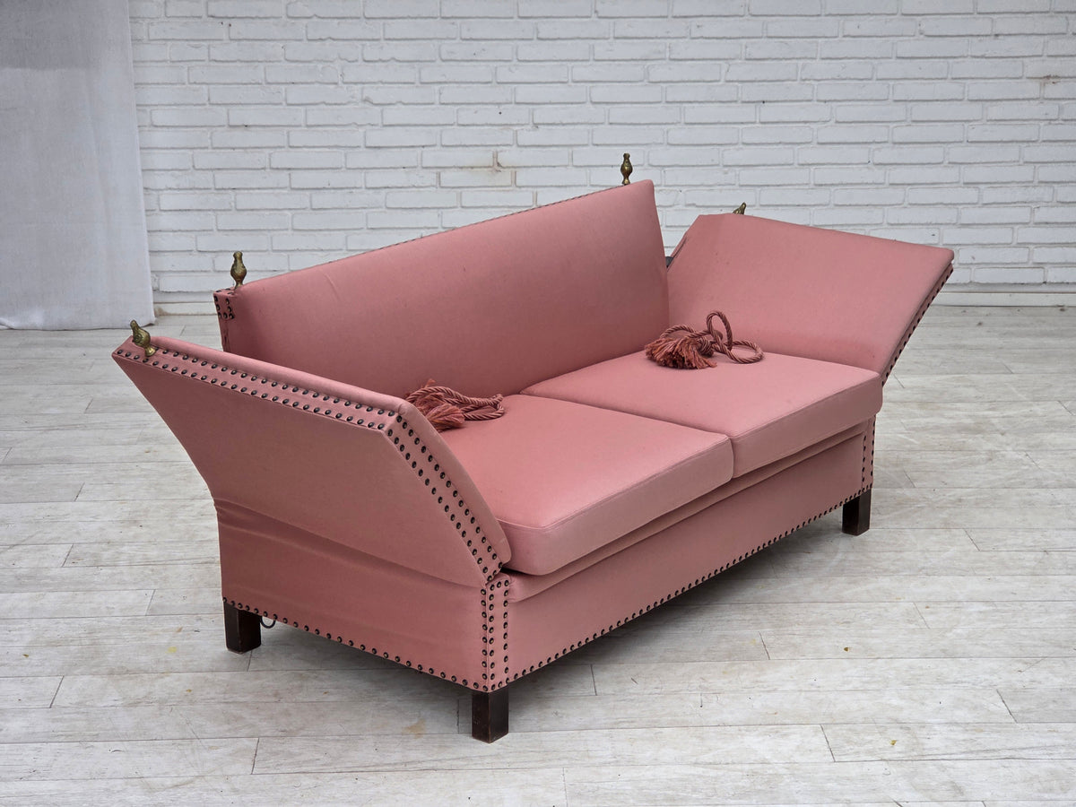 1970s, Danish 2-seater "Spanish" drop arm sofa, furniture wool.