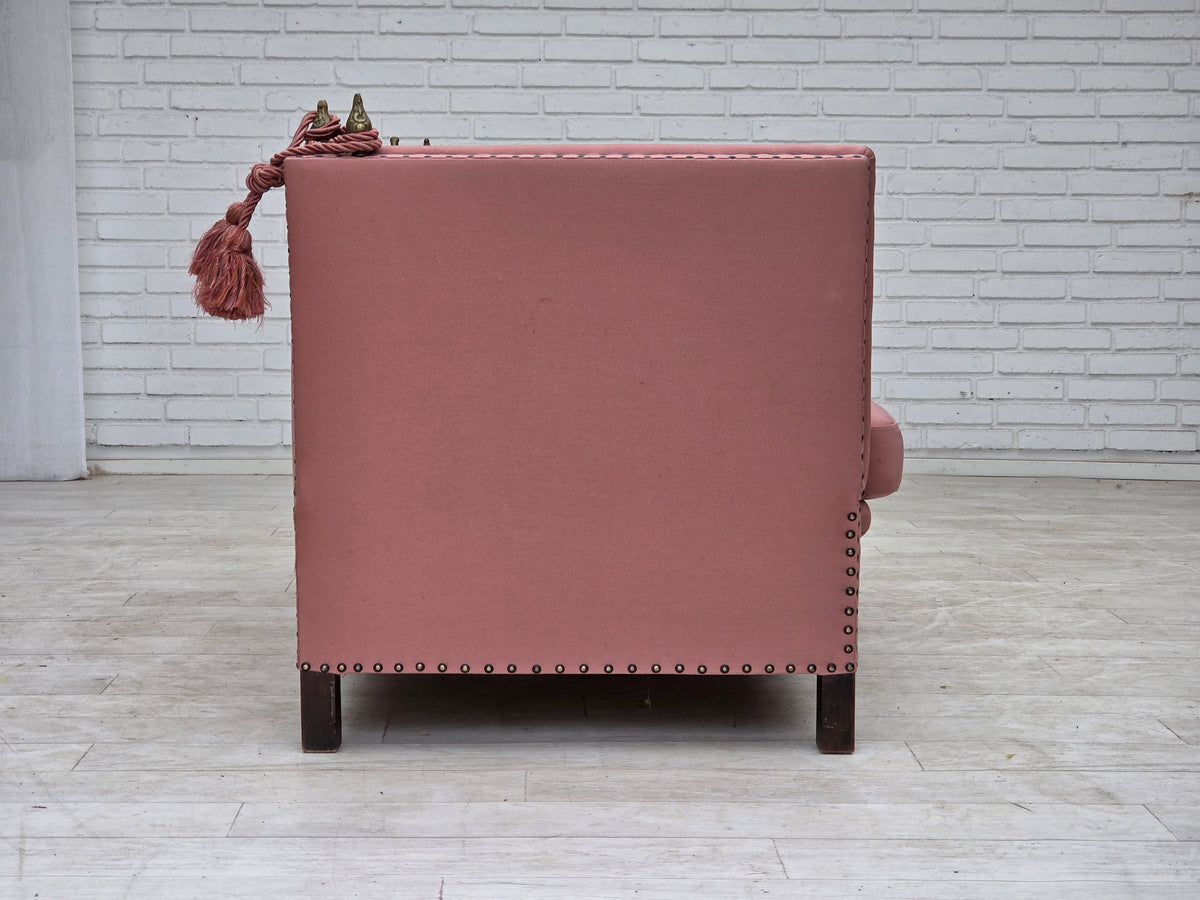 1970s, Danish 2-seater "Spanish" drop arm sofa, furniture wool.