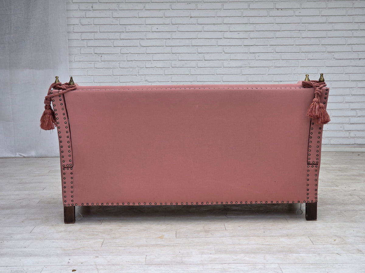 1970s, Danish 2-seater "Spanish" drop arm sofa, furniture wool.