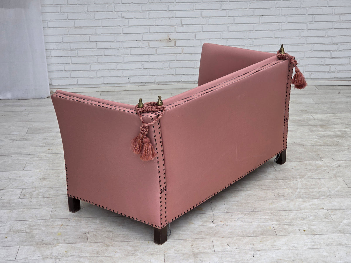 1970s, Danish 2-seater "Spanish" drop arm sofa, furniture wool.