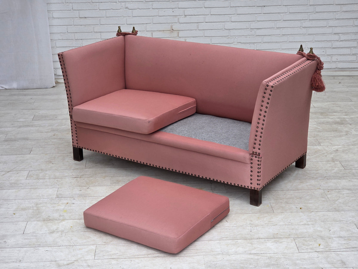 1970s, Danish 2-seater "Spanish" drop arm sofa, furniture wool.