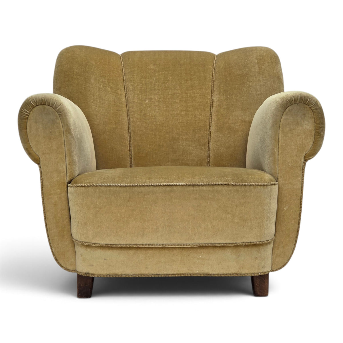 1960s, Danish relax armchair, furniture velour, oak wood.