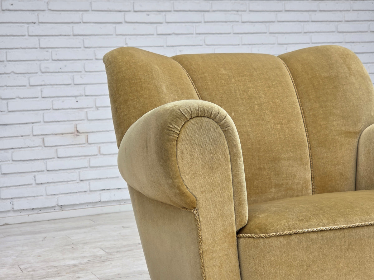 1960s, Danish relax armchair, furniture velour, oak wood.