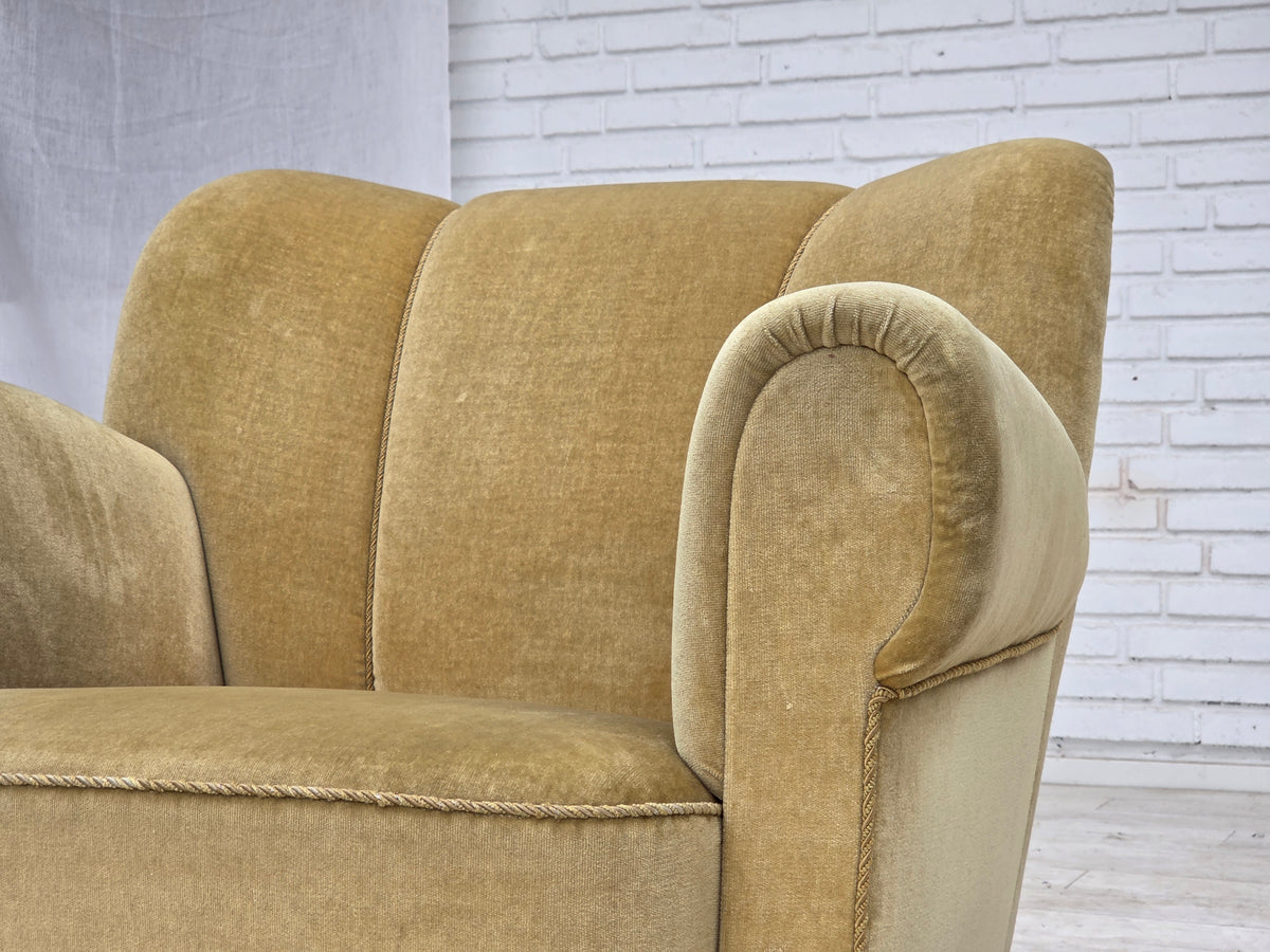 1960s, Danish relax armchair, furniture velour, oak wood.