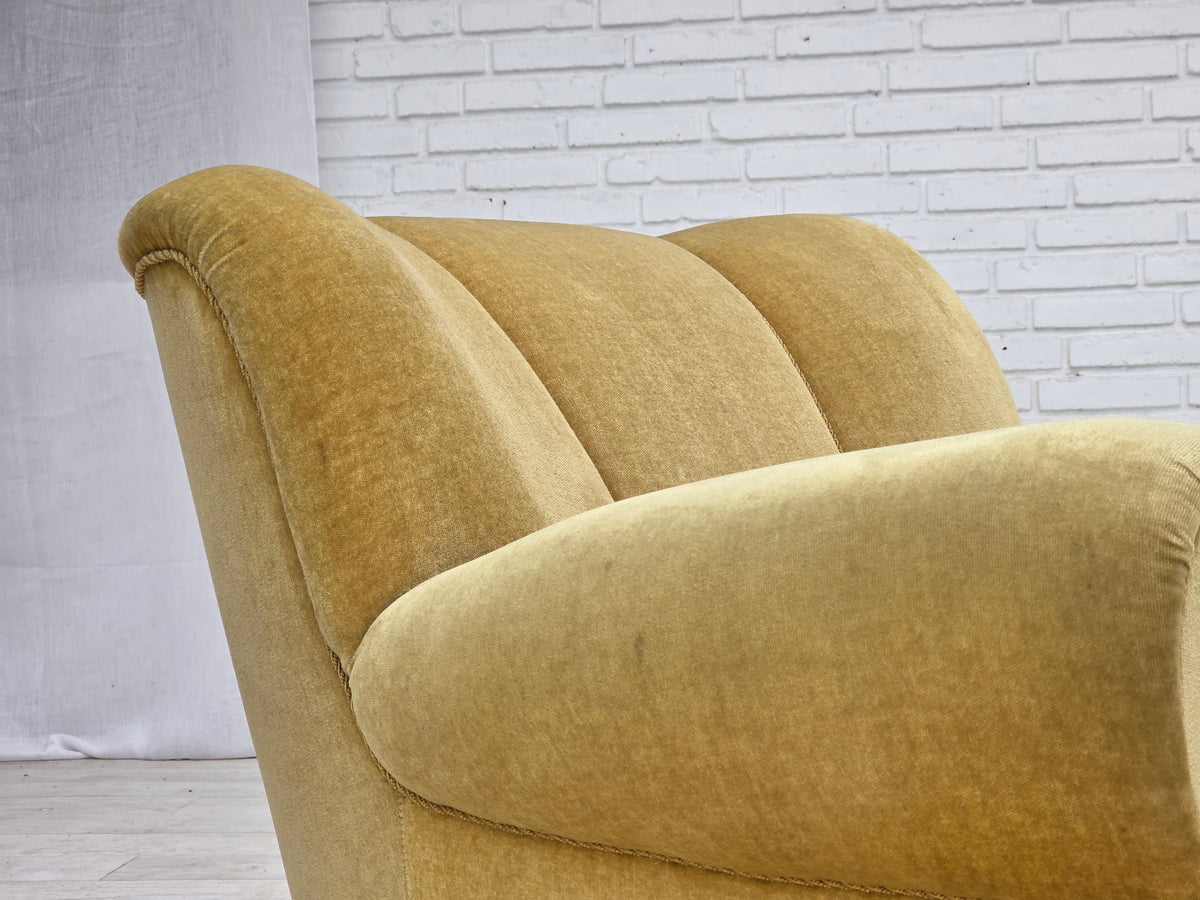 1960s, Danish relax armchair, furniture velour, oak wood.