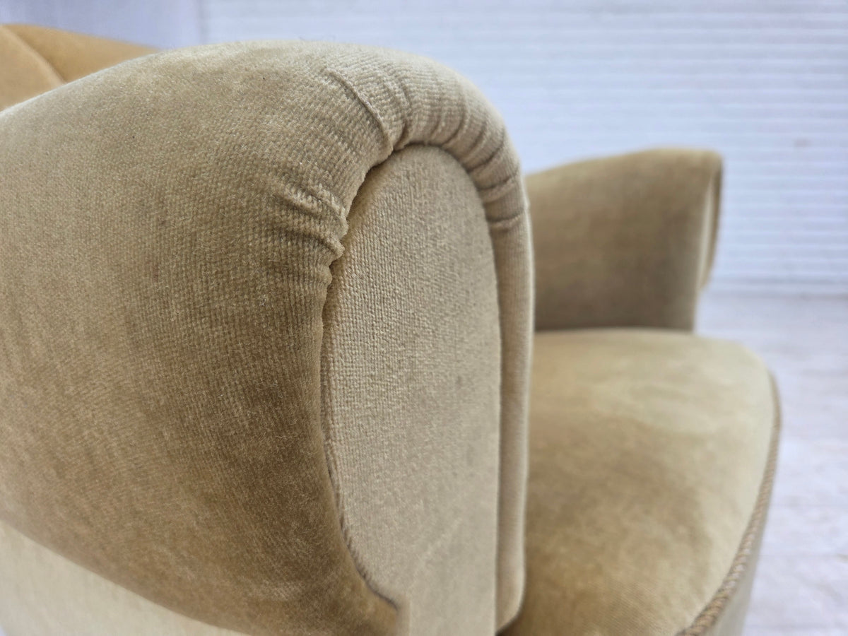1960s, Danish relax armchair, furniture velour, oak wood.
