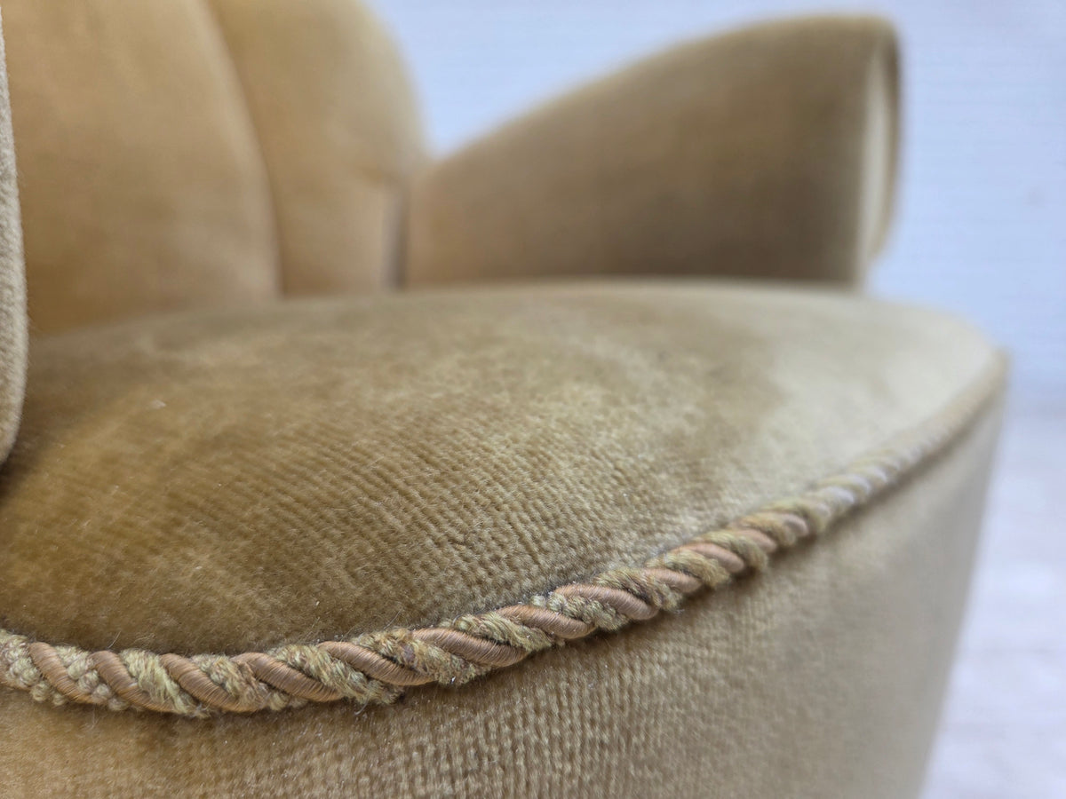 1960s, Danish relax armchair, furniture velour, oak wood.