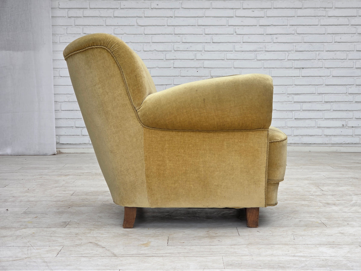 1960s, Danish relax armchair, furniture velour, oak wood.