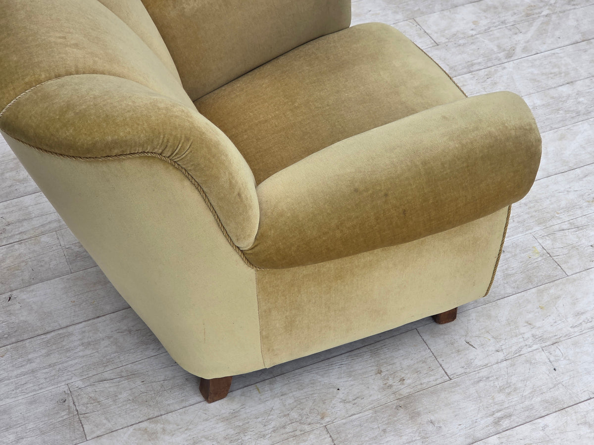 1960s, Danish relax armchair, furniture velour, oak wood.