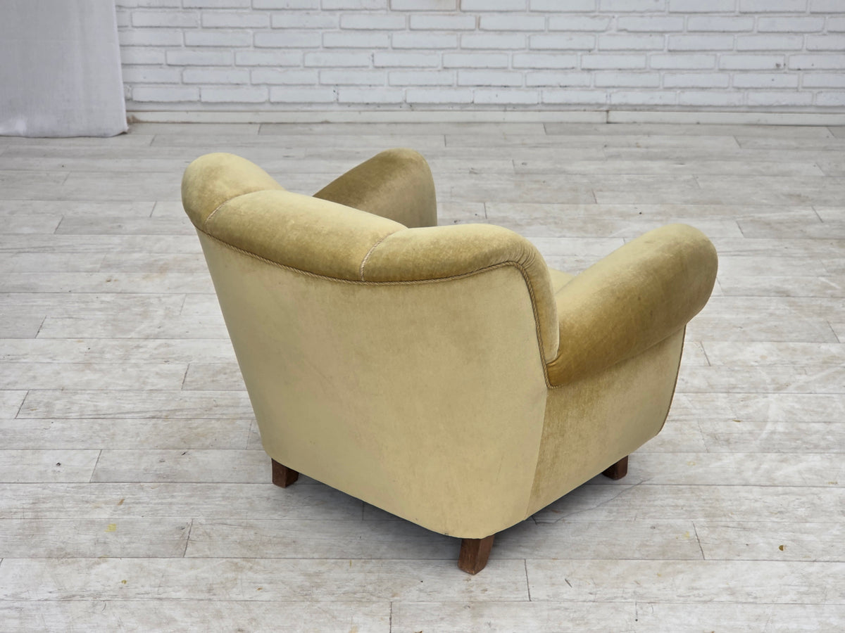 1960s, Danish relax armchair, furniture velour, oak wood.