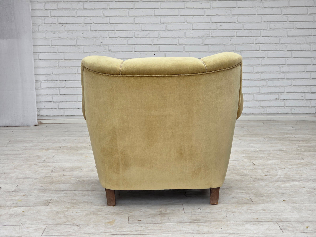 1960s, Danish relax armchair, furniture velour, oak wood.