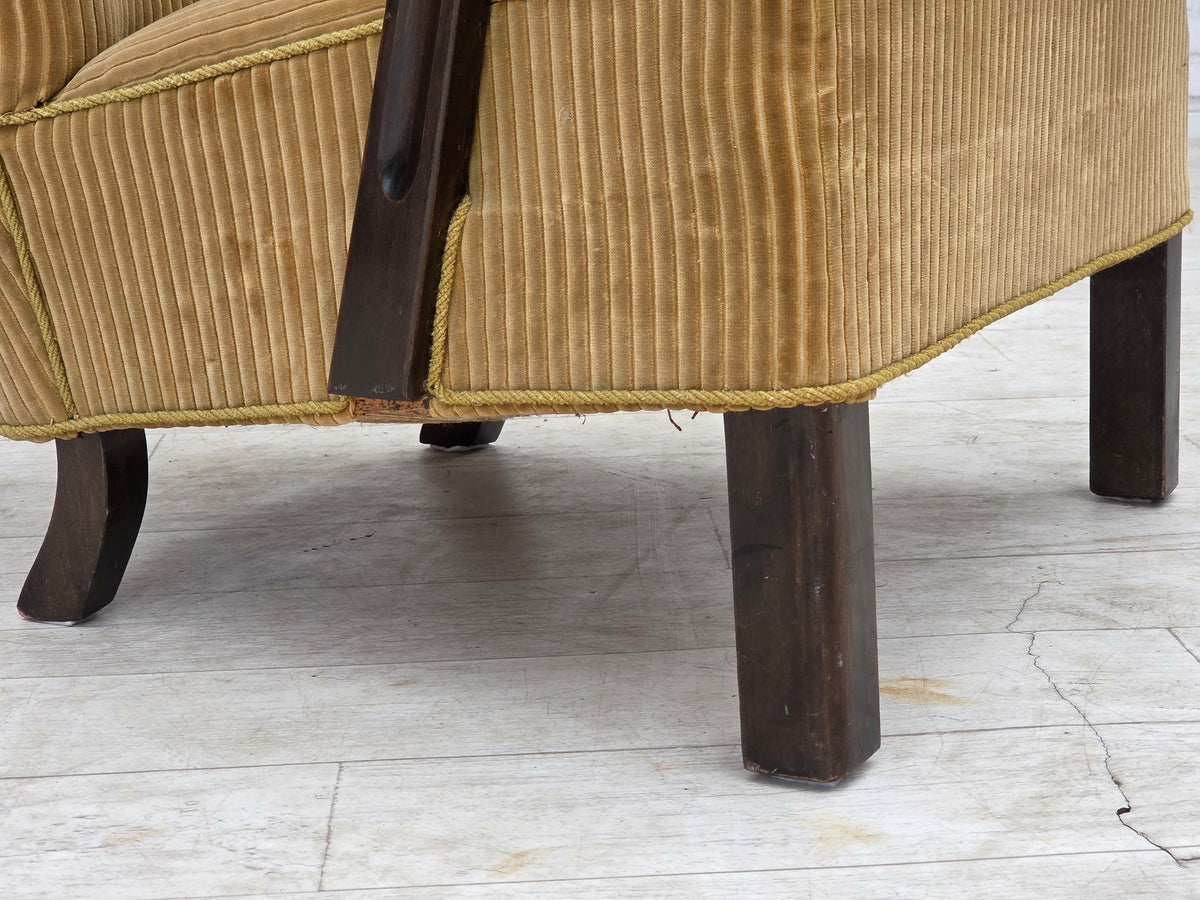 1950s, Danish armchair, furniture corduroy, beech wood.