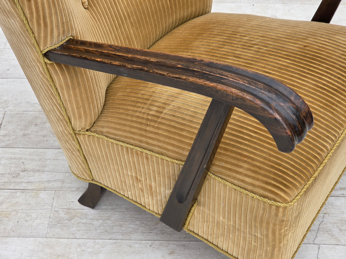 1950s, Danish armchair, furniture corduroy, beech wood.