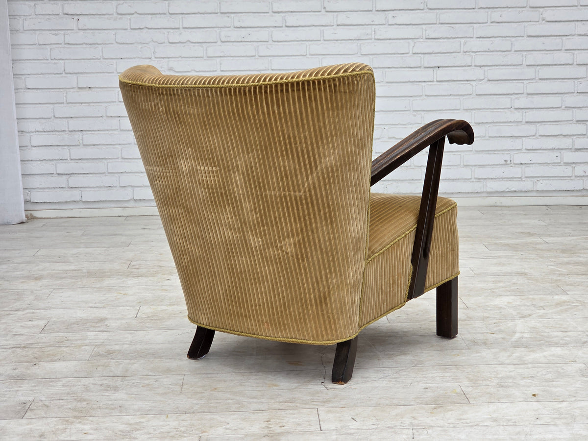 1950s, Danish armchair, furniture corduroy, beech wood.