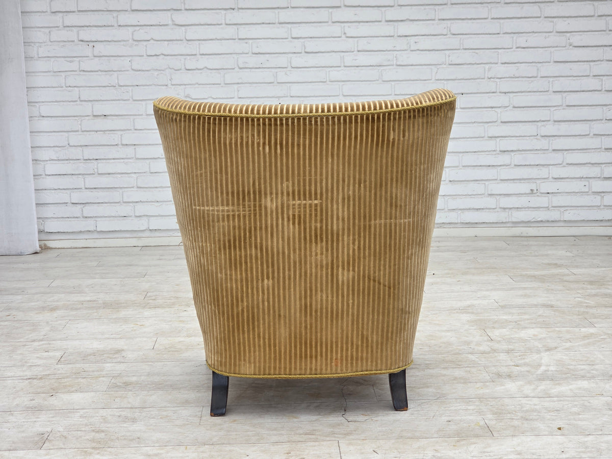 1950s, Danish armchair, furniture corduroy, beech wood.