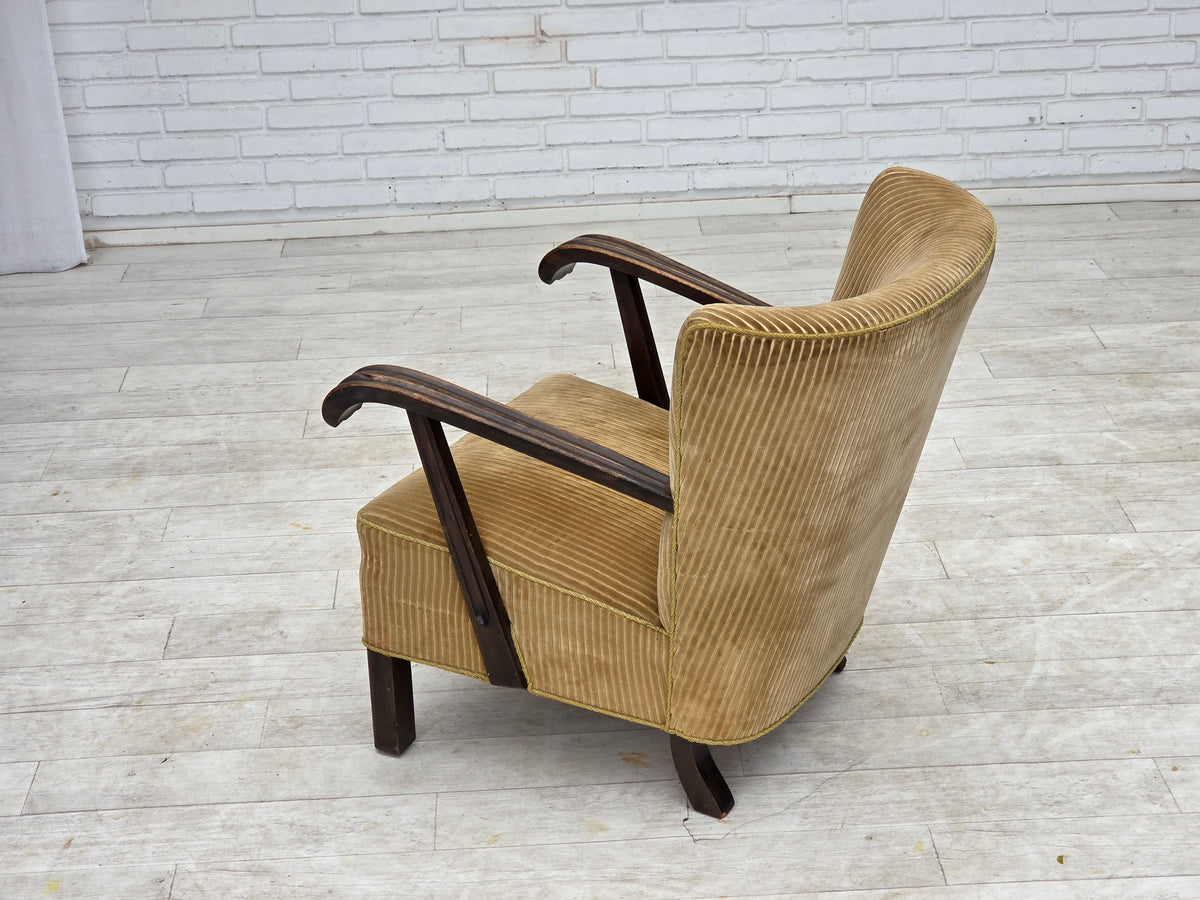 1950s, Danish armchair, furniture corduroy, beech wood.