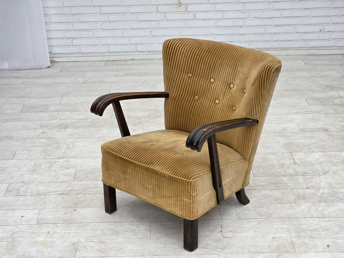 1950s, Danish armchair, furniture corduroy, beech wood.