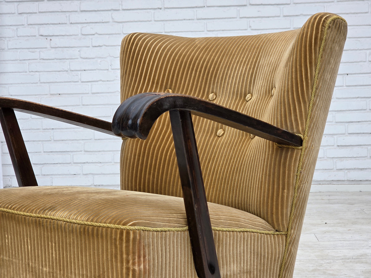 1950s, Danish armchair, furniture corduroy, beech wood.